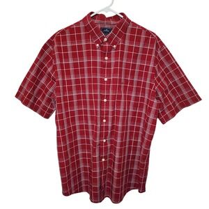 Dockers Mens XL Red Plaid Short Sleeve Button Down Shirt No Wrinkles Cotton